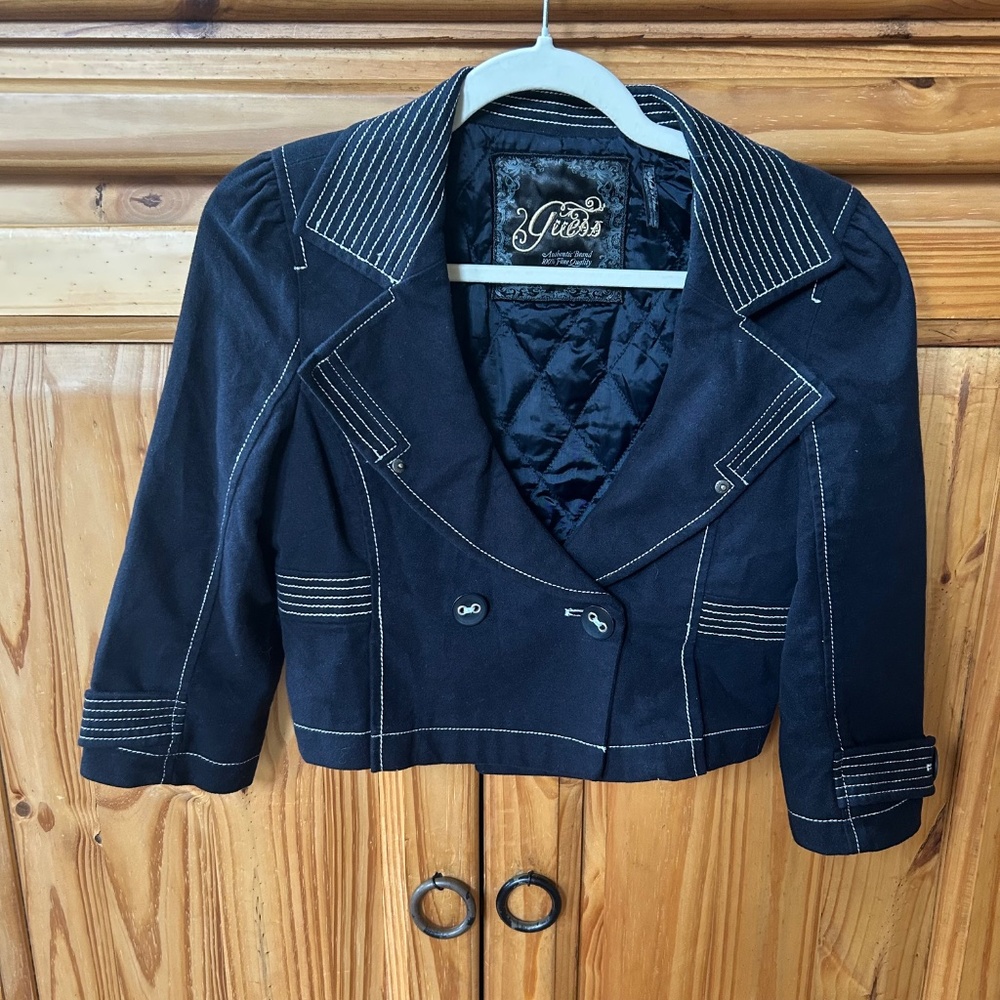 Guess Semi-Jacket Cropped Ultra-Chic Black 100%‎ Cotton Women's Size Small